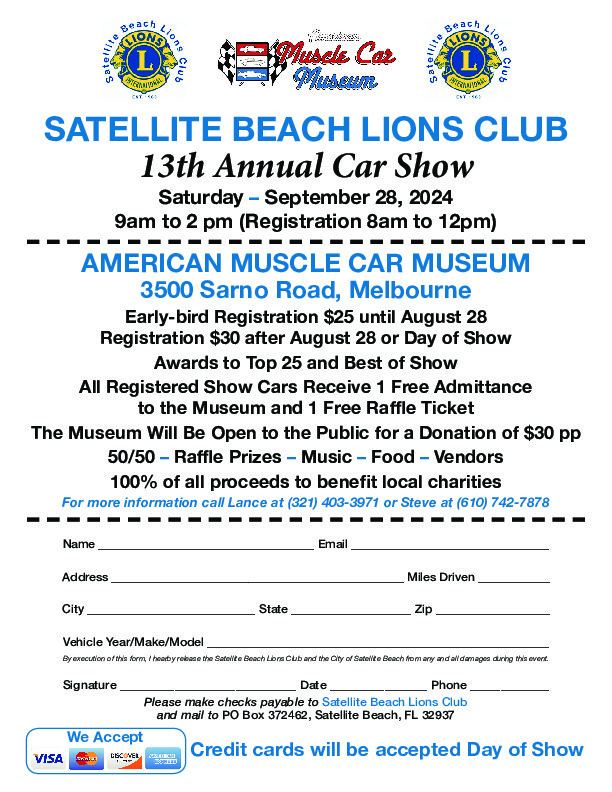 Satellite Beach Lions Club Car Show Flyer